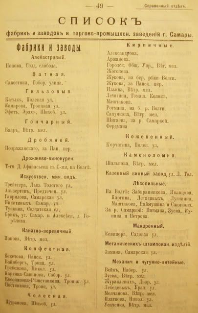 История Самары. Полоса со списком кирпичных заводов из Адрес