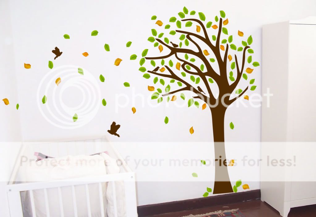   BLOWING TREE WALL DECAL WHIT BIRDS Nursery Art Sticker Mural  