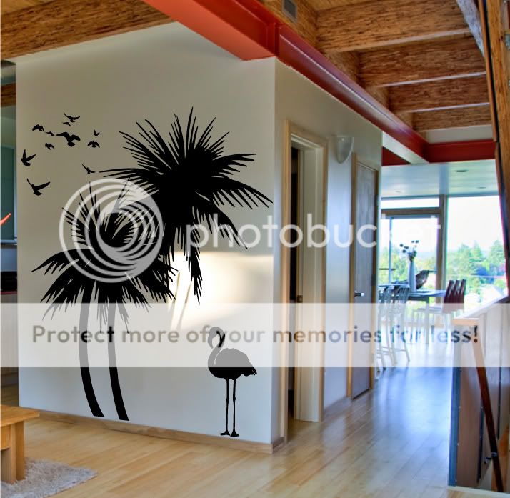 Palm Trees 6 FT Wall Decal with Flamingo and Birds  